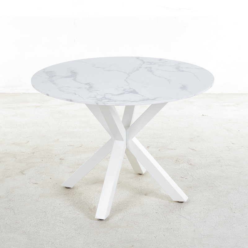 Table de salle à manger de style Mid-Century 42,1 po pour 4 à 6 personnes avec plateau rond en MDF, table de salle à manger à piédestal, table basse de loisirs, couleur marbre blanc