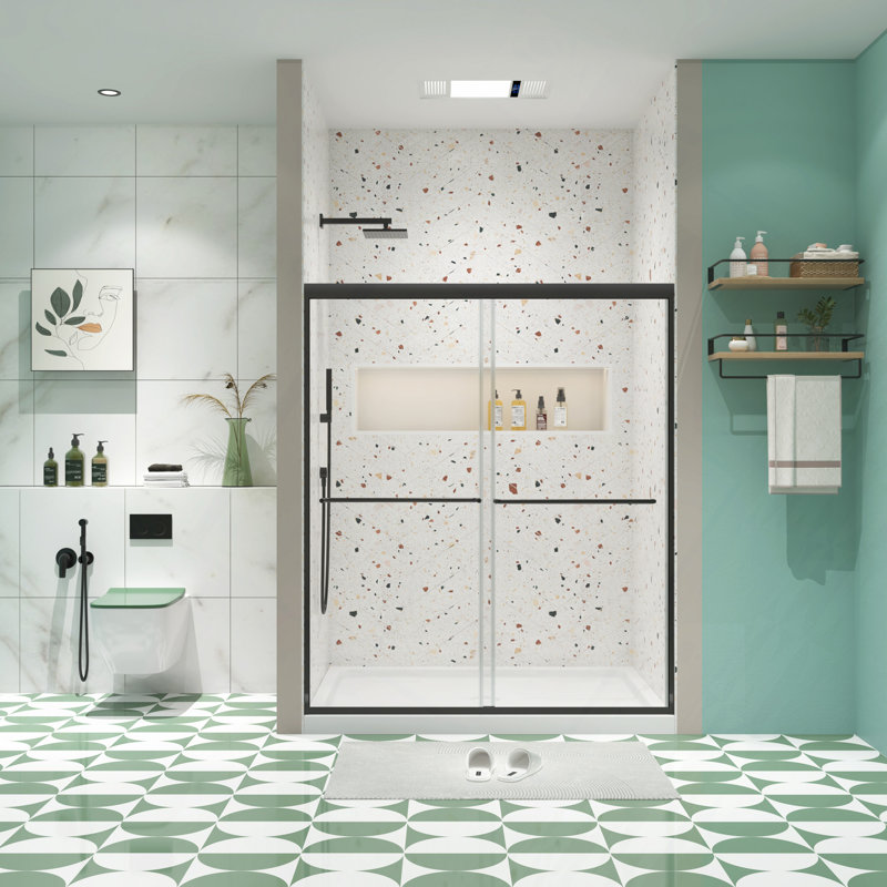 Porte de douche, porte coulissante, avec verre trempé de 1/4 po