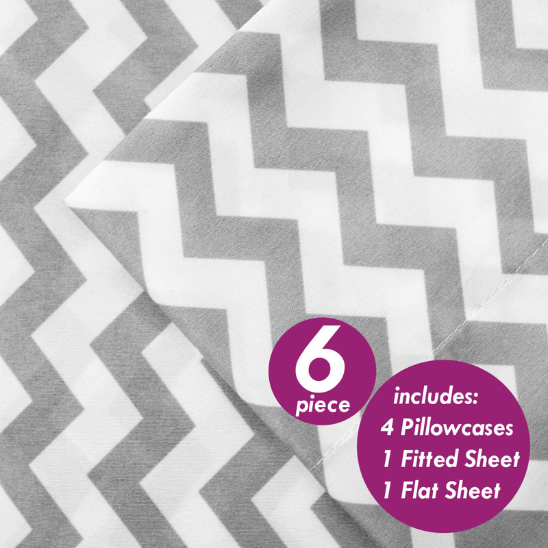 Chevron Zig-Zag Printed Microfiber Sheet Set with Bonus Pillowcases, California King Sheet Set with 4 Pillowcases