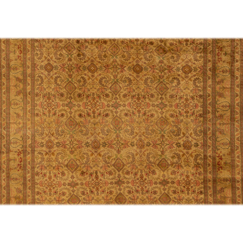 Hand Knotted Wool Oriental Area Rug in Gold