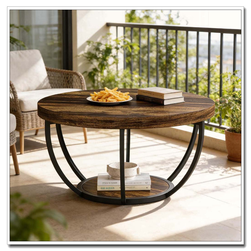 Table ronde à 2 niveaux, table de voeux en bois, table basse, Rustique