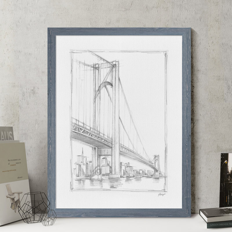 Suspension bridge study i, reproduction d’art encadrée, Toile avec cadre gris, H 32 po x l 44 po x P 1,3 po