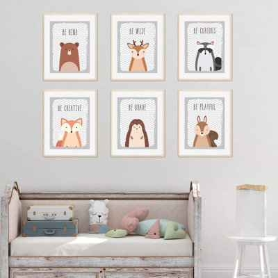 Motivation, chevron, être courage, ours raton laveur, fox, cerf, écureuil, ensemble de 6 pièces imprimé sur papier Cryptopodium