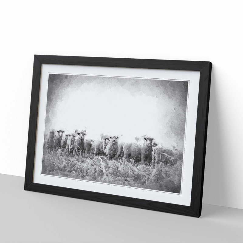 A Flock Of Sheep - Framed Print, 24cm H x 33cm W x 2cm D, Black Framed