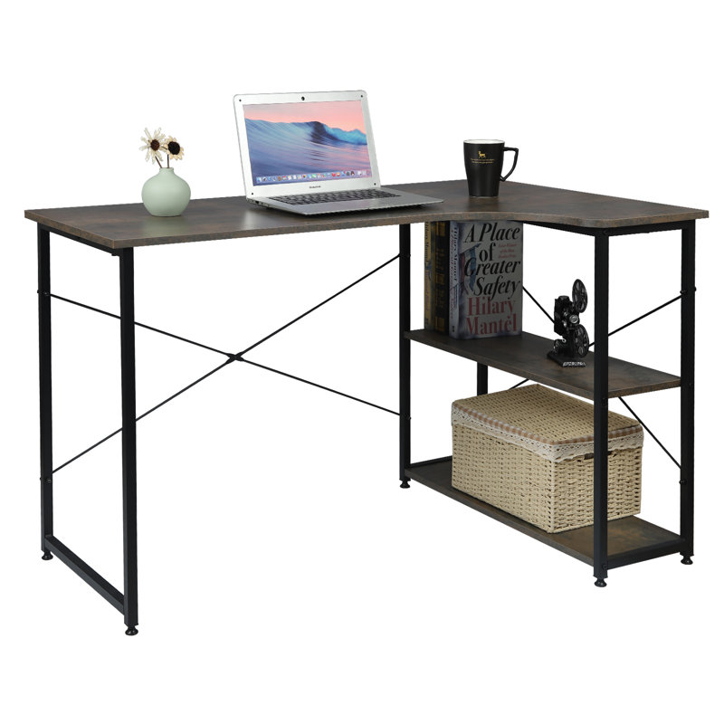 Glynis L-Shaped Steel Computer Desk, Black/Rust