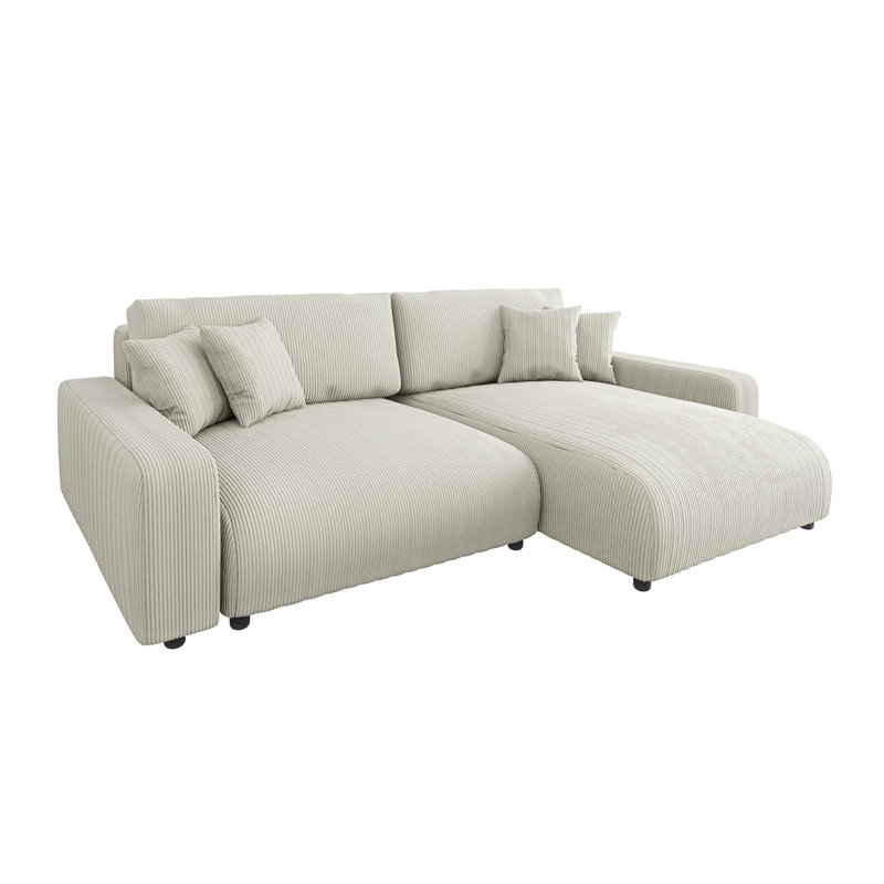  Gisela Sleeper Corner Sofa Chaise Bed with Storage Cord Fabric, Right Hand Facing, Beige