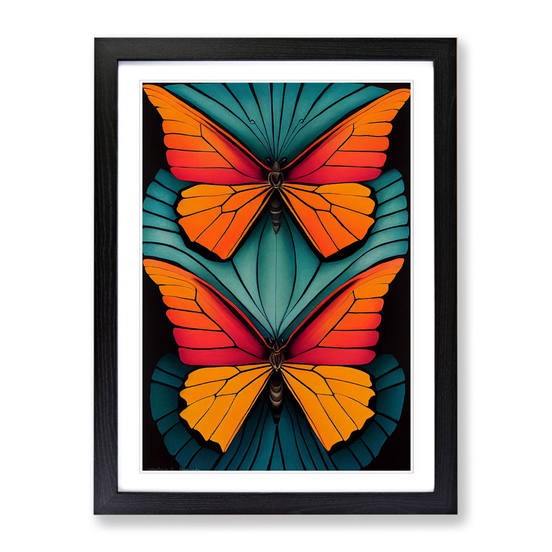 Butterfly Gouache - Single Picture Frame Print, Black Framed, 64cm H x 46cm W x 2cm D