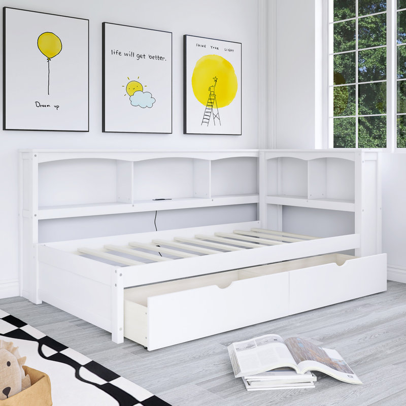 Twin Size Daybed With Two Storage Drawers, Storage Cabinets And USB Ports, White
