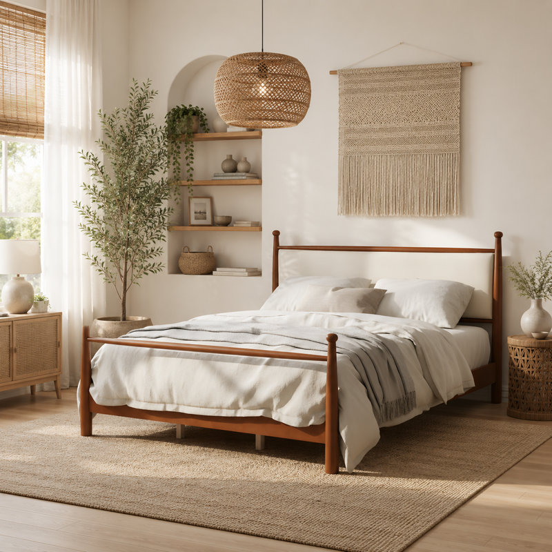 Structure de lit très grand en bois avec tête de lit tapissier, King