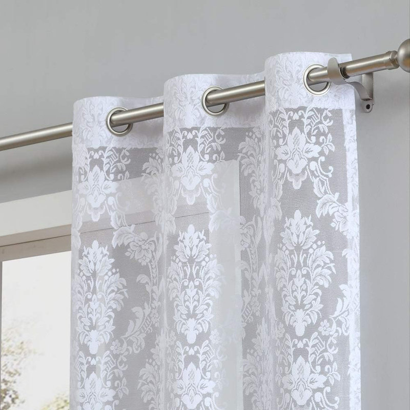 Paire de rideaux en dentelle tricotée de 38 pouces de large avec 6 œillets par panneau. Disponible en 3 couleurs et 3 tailles