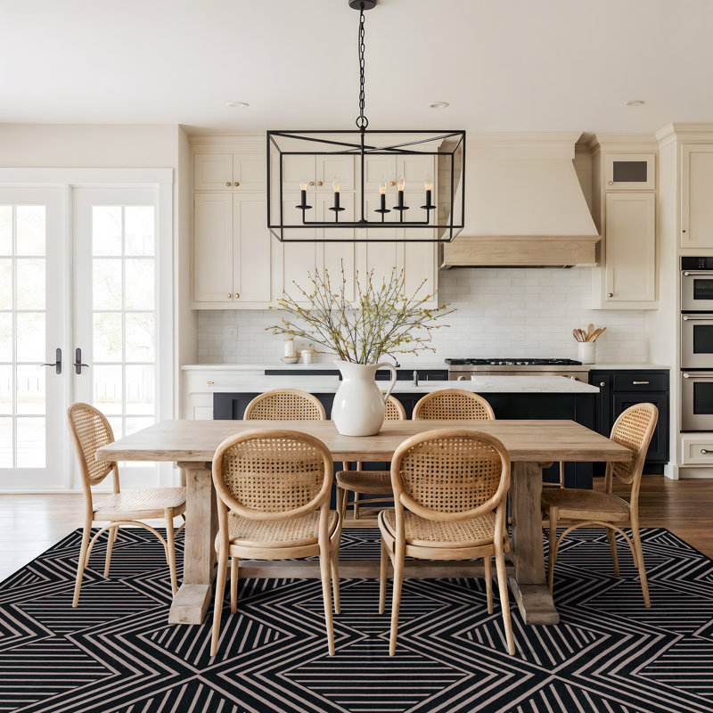 Tapis à chevrons antidérapant à motif de losanges en polyester noir, 6'6" x 9'