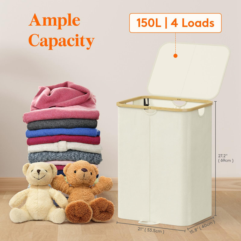 150L Double Laundry Hamper with Lid, Beige