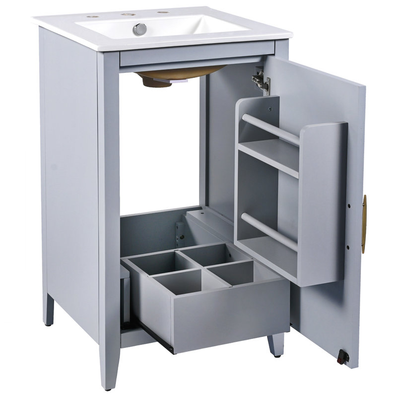 Meuble-lavabo de salle de bain avec lavabo, Gris