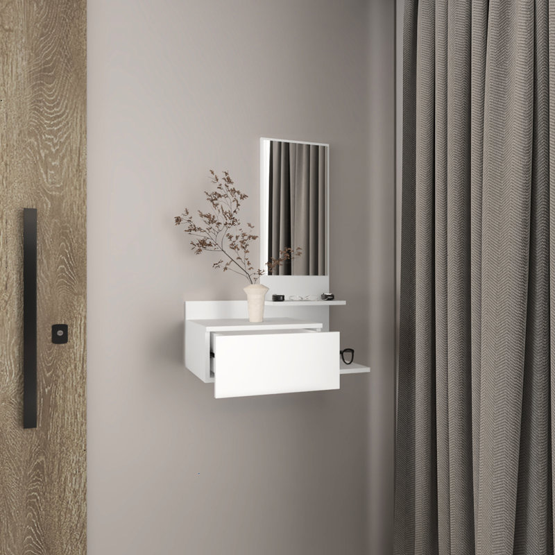 Inspired White Console Table With 3 Shelf And Full Drawer - , Compact Design Floating Extension In Inspired, & Practical