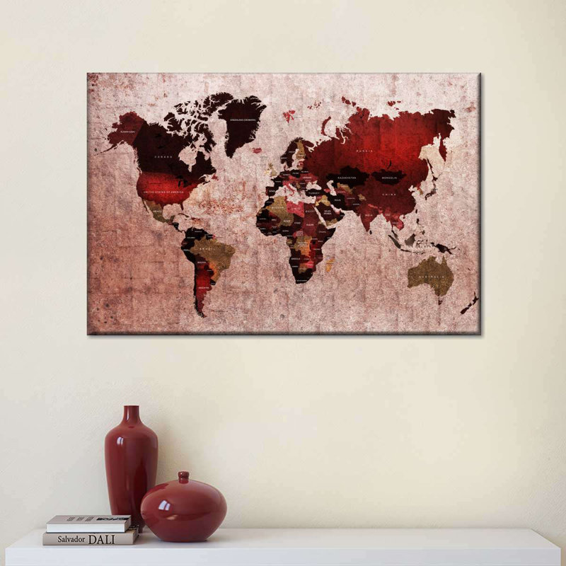 Ruby World Map, reproduction sur toile, H 12 po x l 8 po x P 1 po