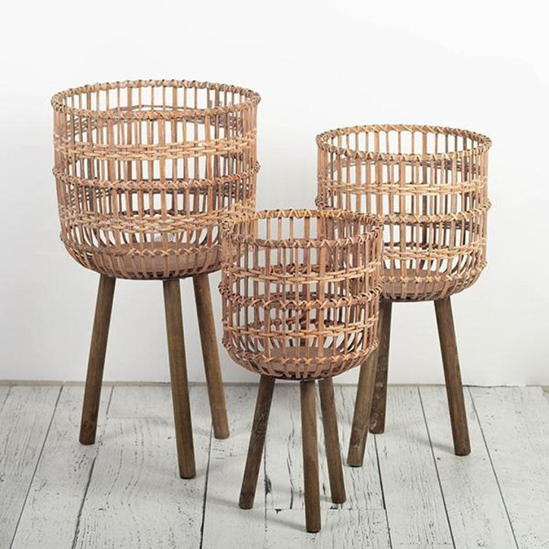 Jardinières en bambou brun, ensemble de 3