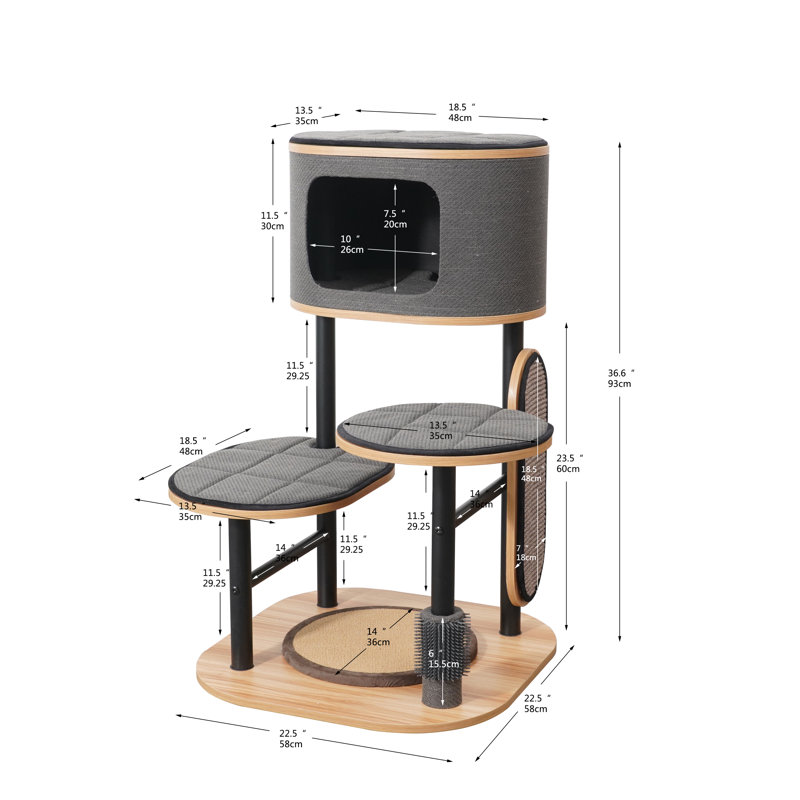 PetPals 36.6" Cat Tree with Condo and Rubber Groomer