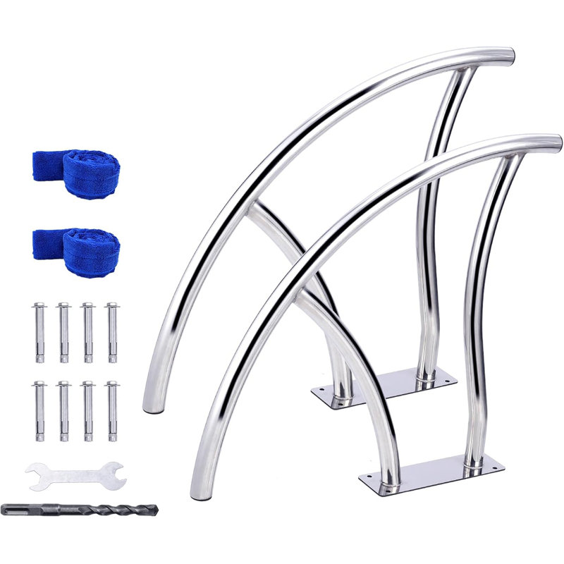 Pool Handrails - Durable 304 Stainless Steel, Non-Slip Blue Handle Cover, Wide Stable Base, Easy to Install, Wide Range of Uses