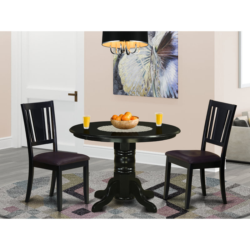 Gallatin Solid Wood Top Pedestal Dining Set, Brown, 3 Pieces: 1 Table, 2 Chairs