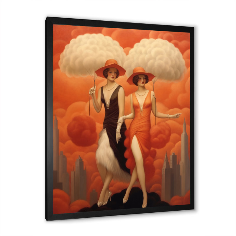 Danseurs art déco cosmopolites, H 44 po x l 34 po x P 1,5 po, Cadre simple noir