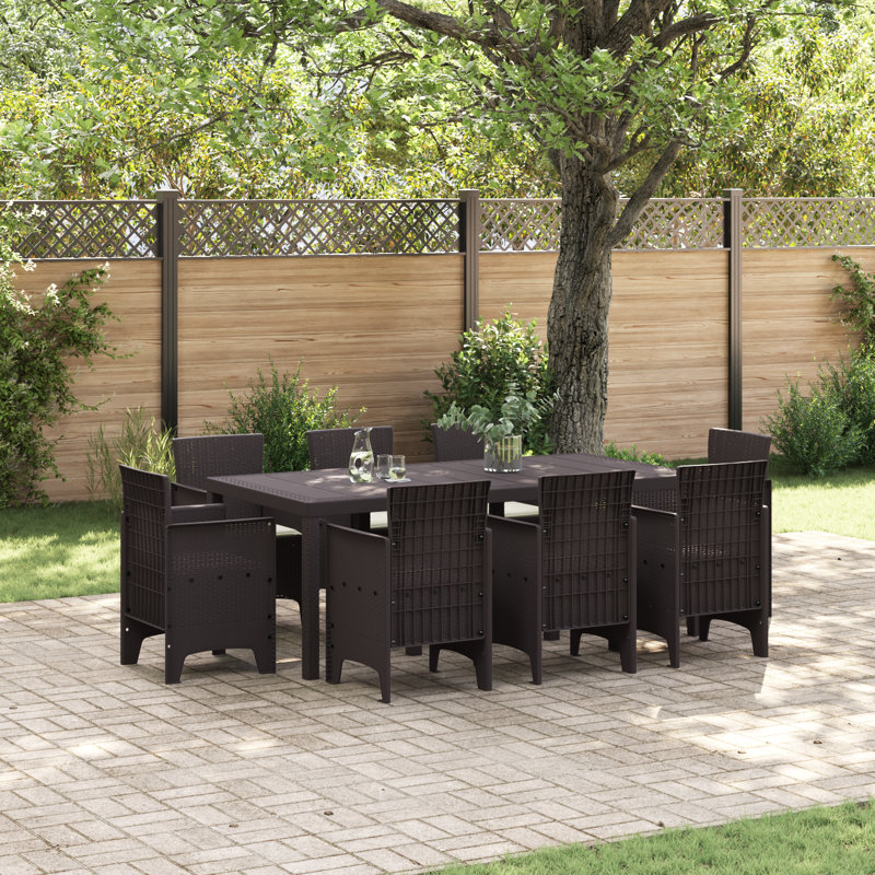 Garden Dining Set 9 Pcs Polypropylene, Dark Grey, Brown