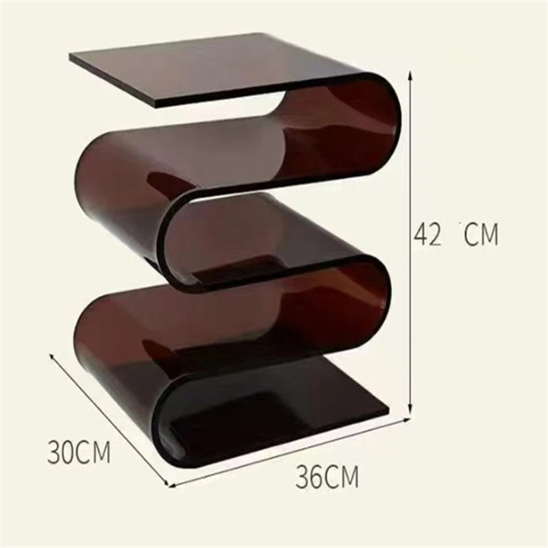 Modern Acrylic Wave Side Table with Multi-Tier Storage - Clear & Smoked Brown Finish, Brown