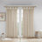 Floral Embellished Cuff Tab Top Solid Curtain Panel, Lightweight Faux Linen Sheer For  Home Decor-617960848-617960849