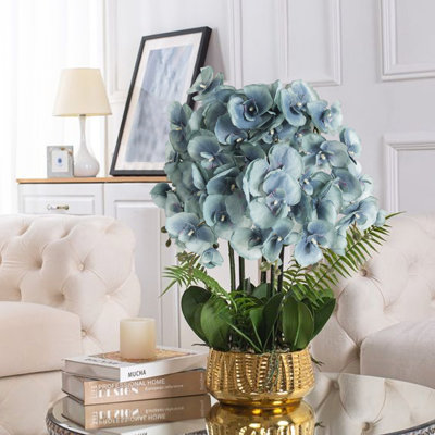 6 Phalaenopsis artificiels blancs de 26,7 po de long à longue tige d'orchidées en tissu non tissé à l'apparence réelle de fausses fleurs pour un grand vase