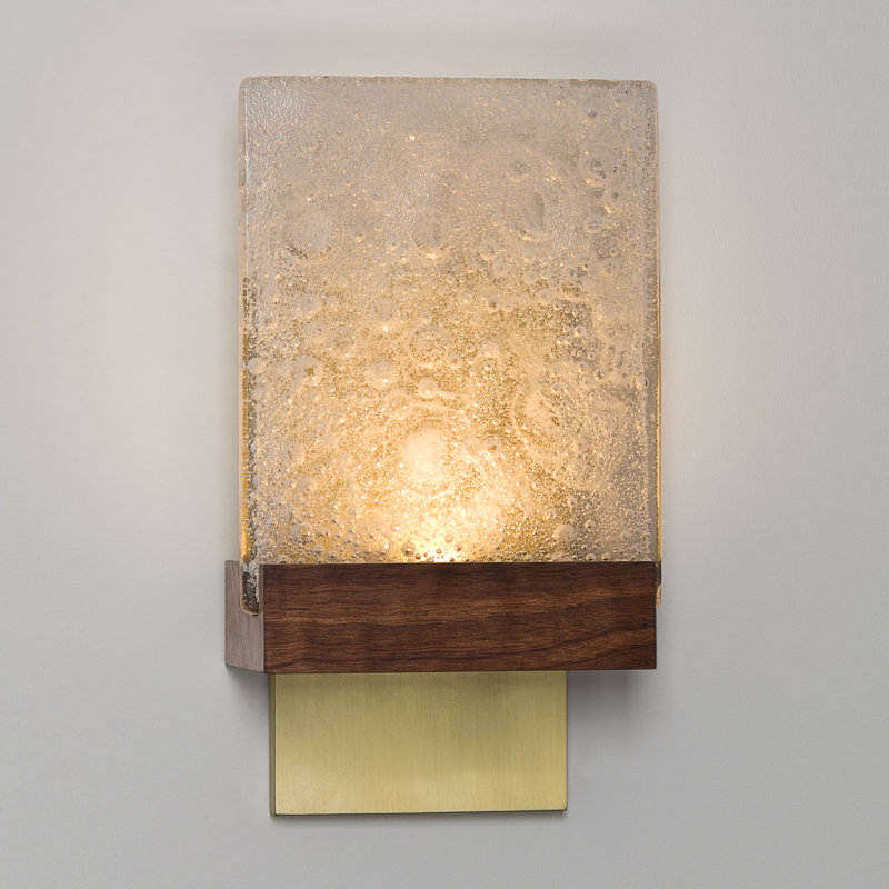 Fortis Marble Dimmable LED Flush Mount Wall Sconce, Brushed Brass, Dark Stained Walnut, 2700K (Warm) 0-10V