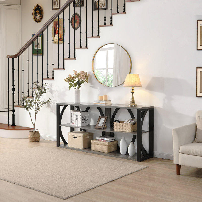 Console industrielle à 3 niveaux, 70,87 pouces, table d'entrée étroite, longue table de rangement avec entrée, salon, vestibule, couloir