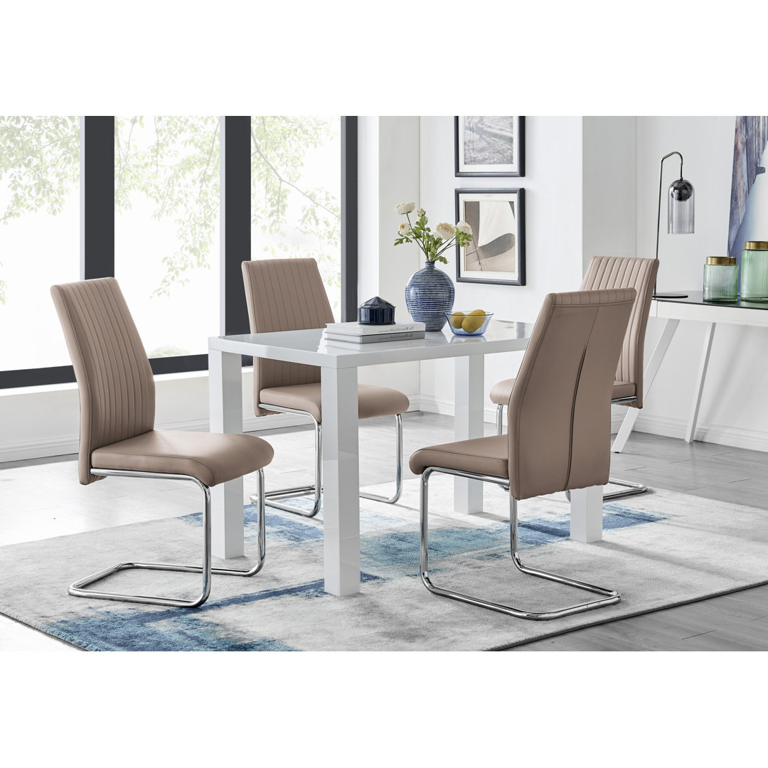 Eubanks High Gloss 4 Seat Rectangular Dining Table Set with Faux Leather Upholstered Dining Chairs East Urban Home Chair 