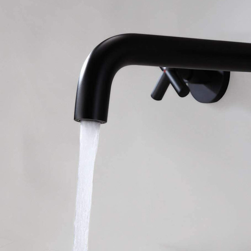 Robinet de salle de bain mural avec bonde, Noir mat, Non