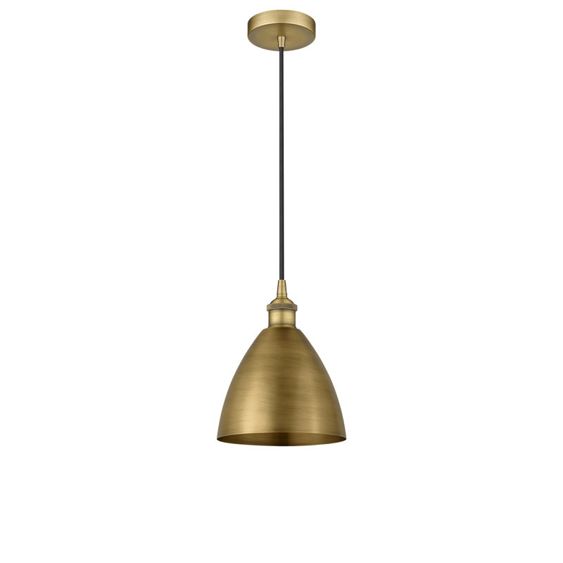 Luminaire suspendu conique 1 lumière, Laiton brossé, Noir mat, 11.25" H x 7.5" W x 7.5" D