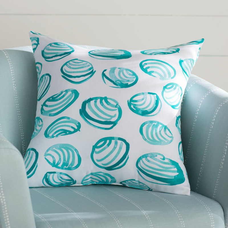 Clams Geometric Print Square Pillow Cover & Insert, 16" H x 16" W, Aqua