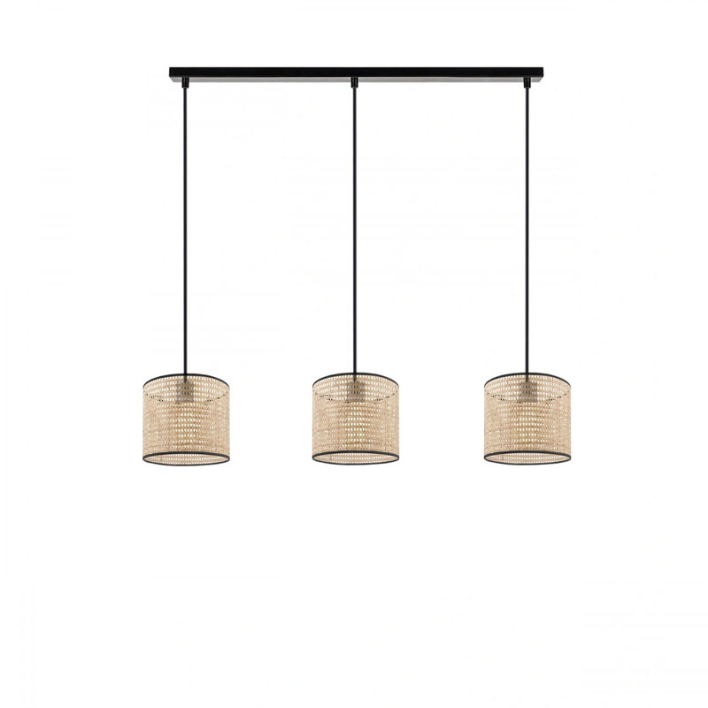 Elegant Rattan Chandelier, Cream & Black, 31.5 x 29.5 inches | 100% Rattan Construction, Total Height: 31.5 inches | 3 x E14 Max 40W Sockets | Perfect for Living Room, Dining Room & Modern Decor