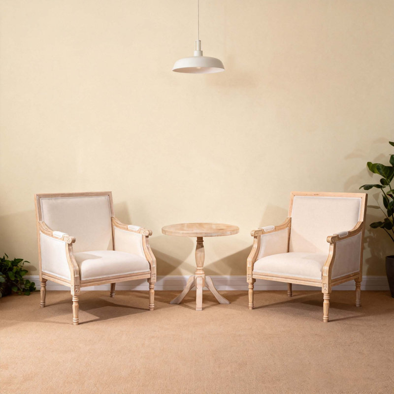 Chaise d'appoint avec cadre en bois traditionnel et revêtement en lin à finition vieillie, un seul