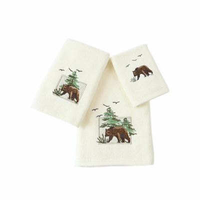 UltraSoft Luxe Cotton Embroidered Towel Set - Modern Bear Ivory 3-Piece