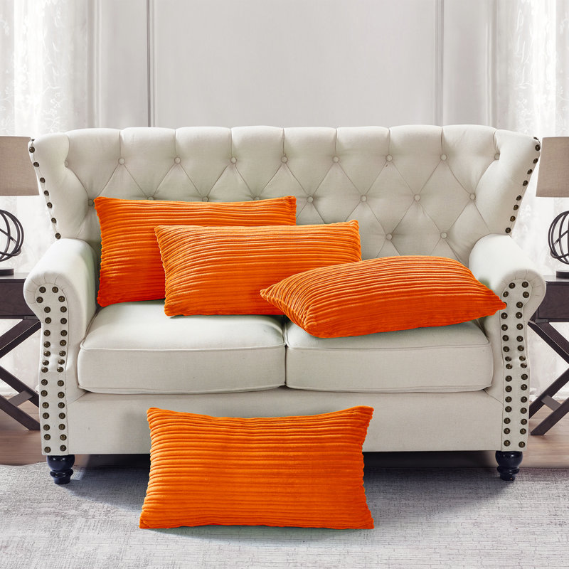 Housse de coussin rectangulaire en flanelle nervurée, Orange brûlé