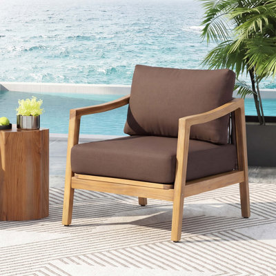 Outdoor Club Chair , Acacia Wood Frame with Rope Back Detail, Water-Repellent Cushions for Patio/Backyard/Deck