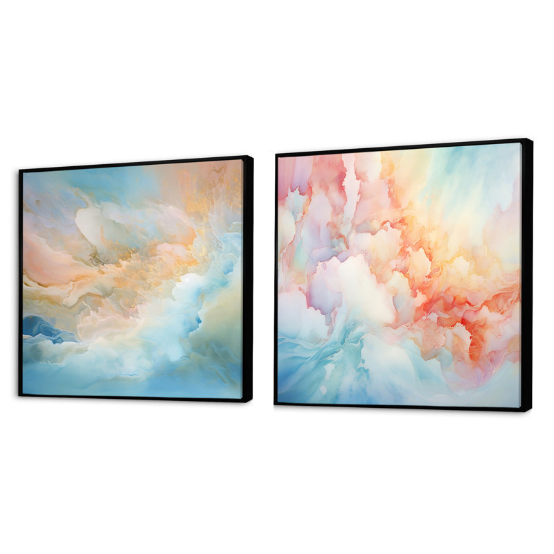 «Clouds Charm», ensemble de 2 collages carrés, Cadre flottant noir, H 30 po x l 61 po
