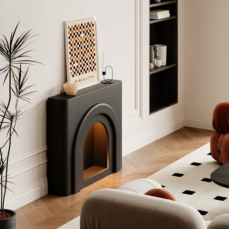 Black Manufactured Wood Freestanding Fireplace