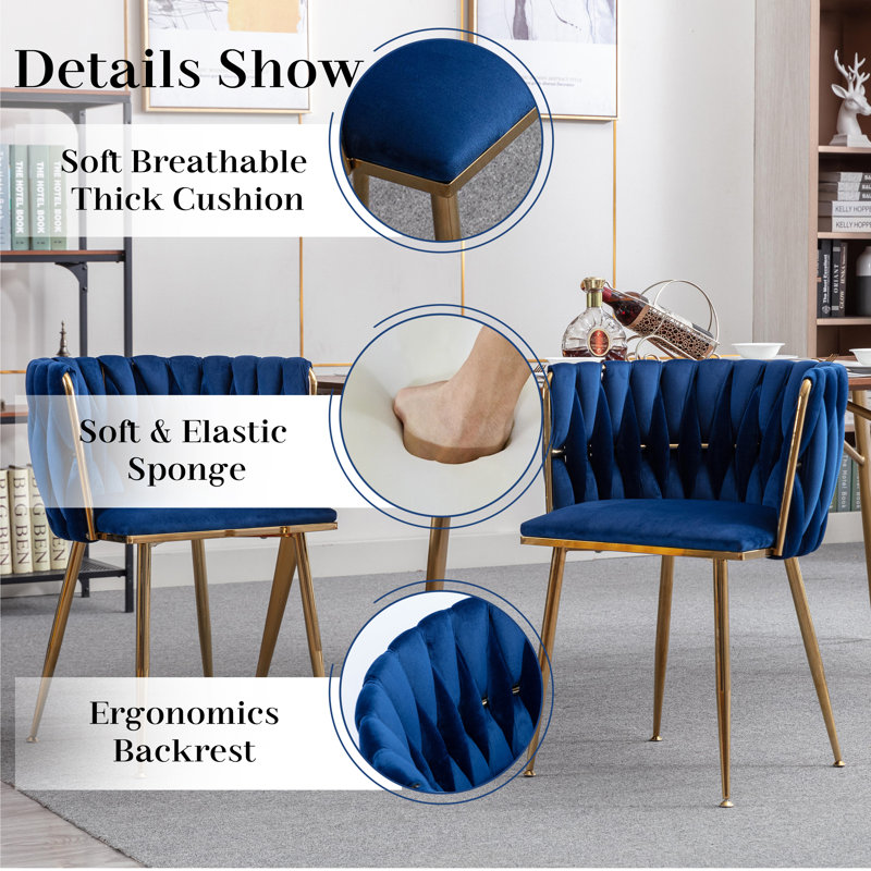 Azaryah 4-Person Dining Set - Blue Velvet & Gold