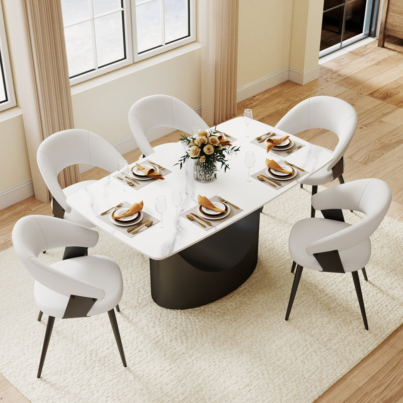 Table de salle à manger Aliyas, H 29,53 po x L 63 po x l 35,4 po, Noir, Blanc
