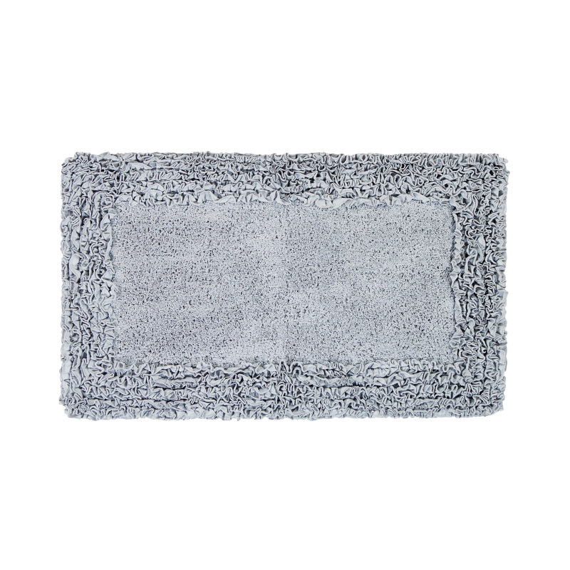 Aveliss 100% Cotton Tufted Bath Rug, Ultra Soft & Absorbent, Spray Latex Backing, Luxurious Ruffle Border, 24" x 40" Rectangle, Silver