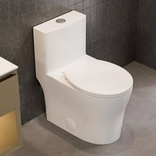 Modern Compact Toilet, Dual-Flush Round One-Piece Toilet with Glazed Surface Comfort Seat Height Bathroom Toilet (Seat Included)