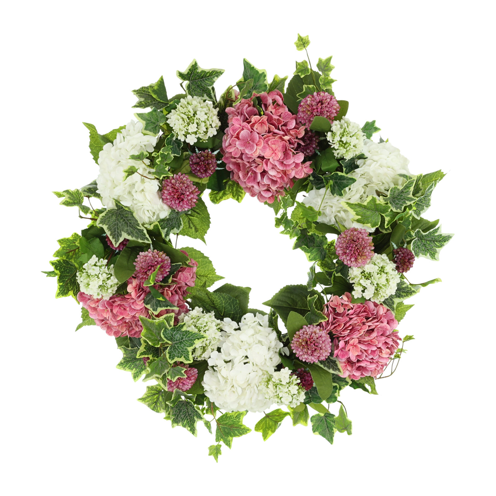 24" Hydrangea Wreath with Dahlias and Ivy