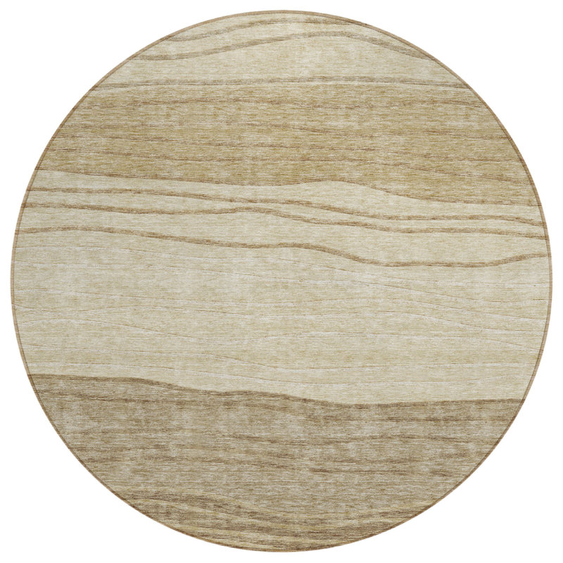 Tapis d'intérieur rond lavable rayé brun 8 pi