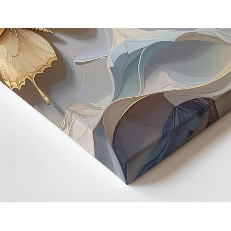 Une œuvre d'art texturée de deux papillons survolant un fond superposé ressemblant à une toile murale sculptée de qualité supérieure, prête à être accrochée