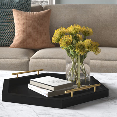 Reith Hexagon Manufactured Wood Tray with Metal Handles 