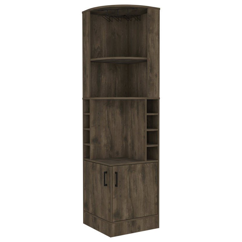Stylish 8 Bar Cabinet In Dark Brown With 2 Shelves For Practical Use Liquor Capacity And Extra Shelving, Brown
